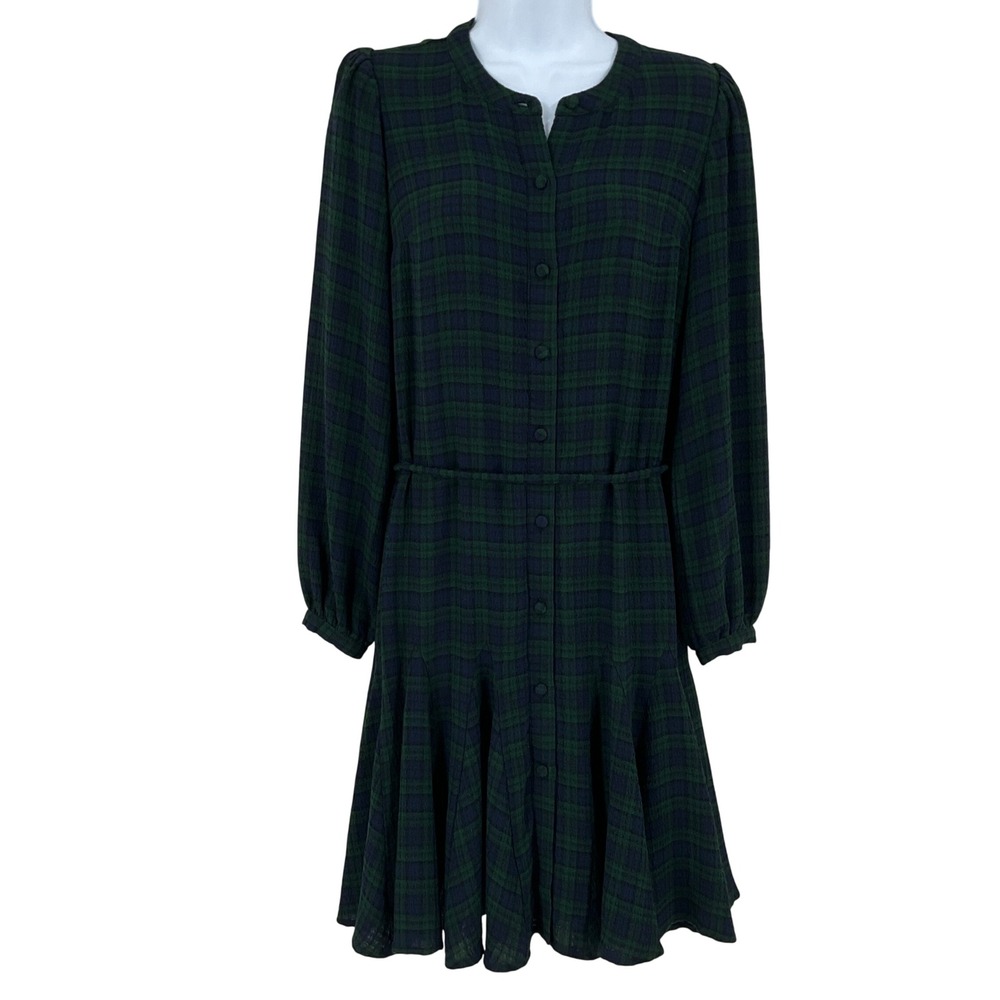 LOFT Womens Plaid Button‎ Front Drop Waist Dress Navy XS Dark Academic Preppy